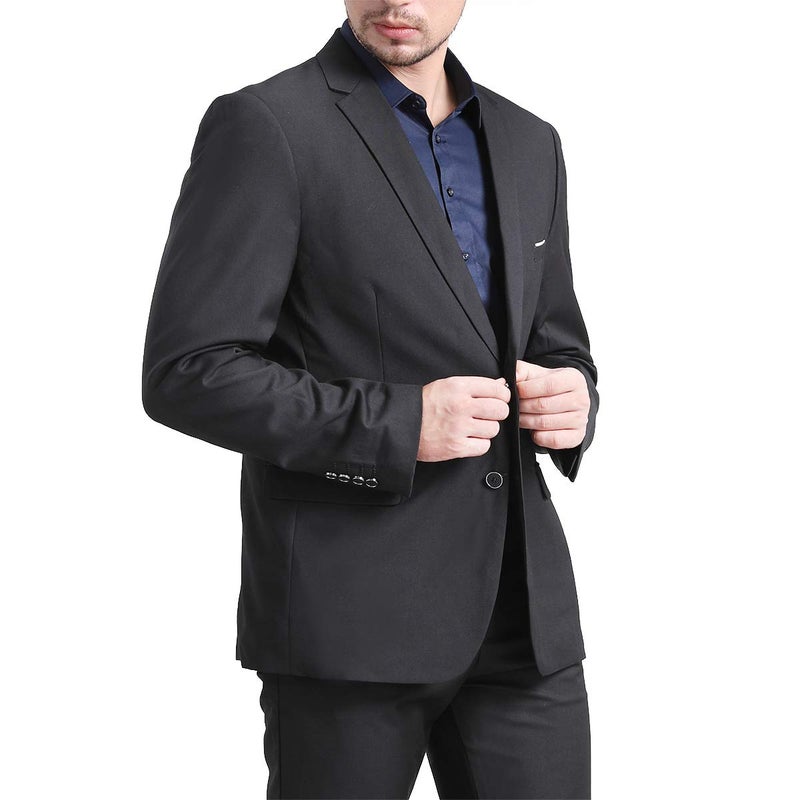 YFFUSHI Mens Slim Fit Blazer 2 Button Lightweight Sport Coat Jacket for Wedding Prom Party Dinner Black - Image 3